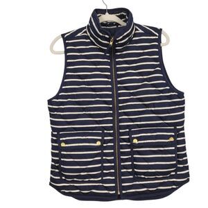 J.Crew Excursion Quilted Puffer Vest Sz M Striped Navy Blue White Full Zip Prepp